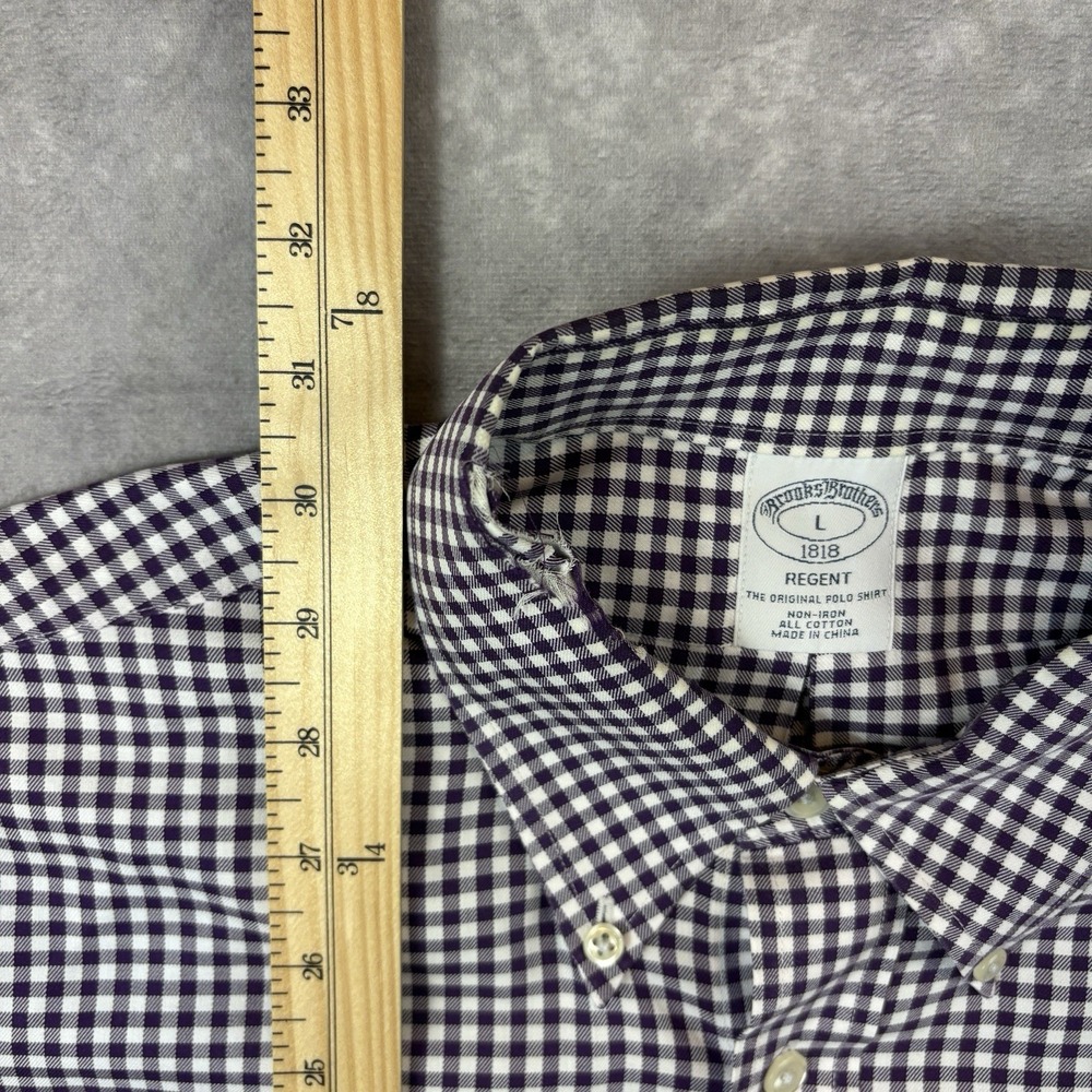 Brooks Brothers Button Down Shirt Mens L‎ Purple Check Regent Oxford Preppy - Picture 8 of 8
